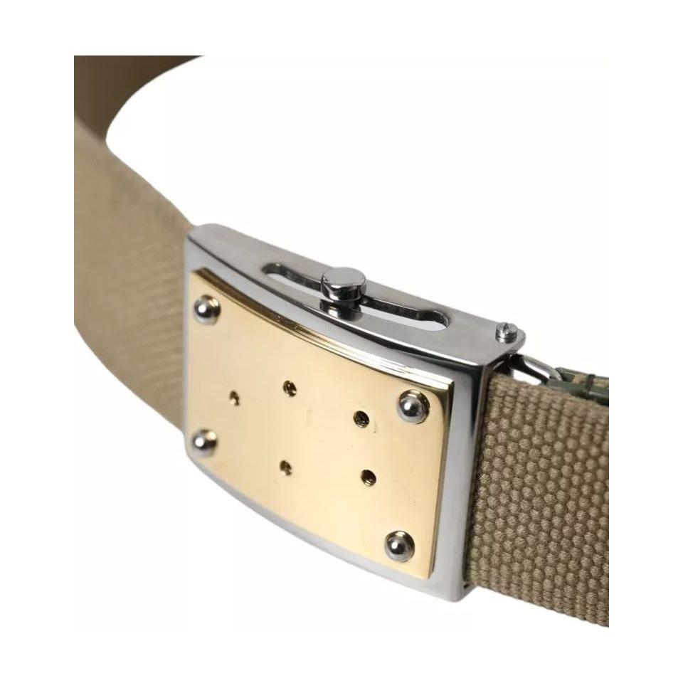 Dolce & Gabbana Brown Canvas Square Metal Buckle Men Belt Dolce & Gabbana Tan
