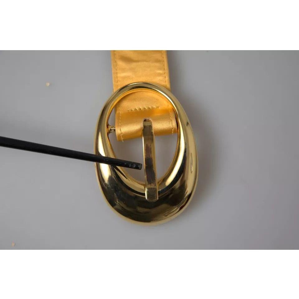 Dolce & Gabbana Gold Satin Leather Oval Metal Buckle Belt Dolce & Gabbana Dark Gray