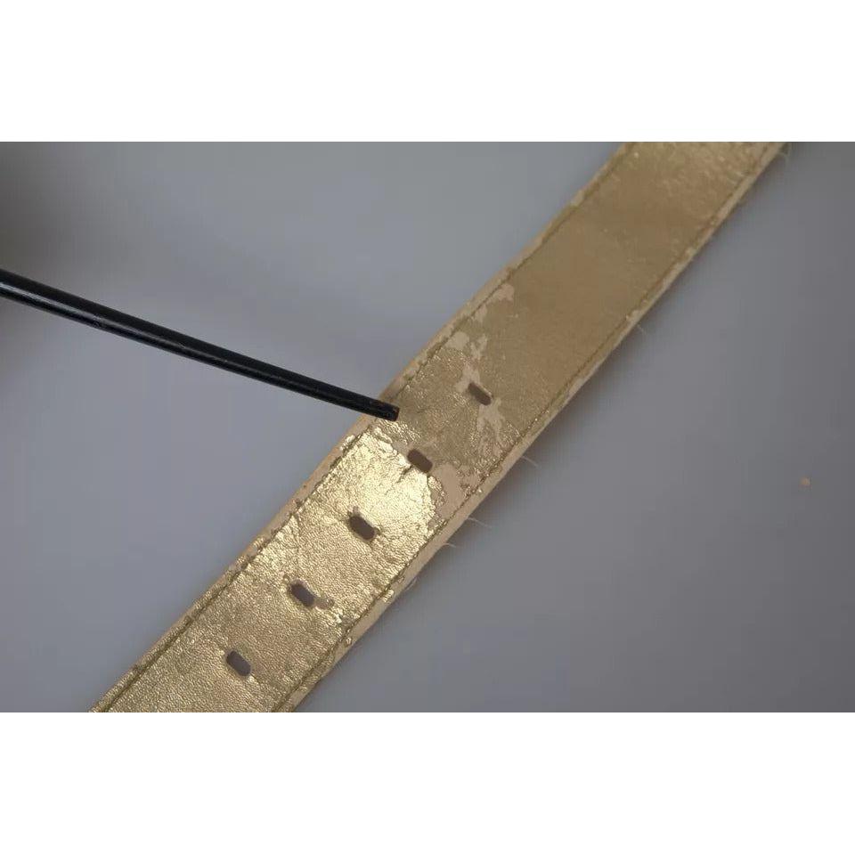Dolce & Gabbana Gold Satin Leather Oval Metal Buckle Belt Dolce & Gabbana Slate Gray