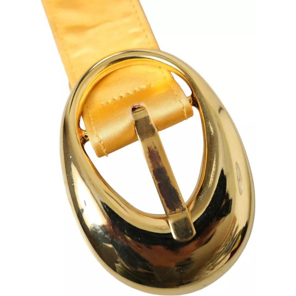 Dolce & Gabbana Gold Satin Leather Oval Metal Buckle Belt Dolce & Gabbana Dark Khaki