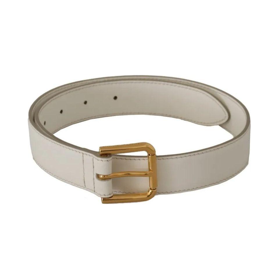 Dolce & Gabbana White Leather Gold Logo Engraved Metal Buckle Belt Dolce & Gabbana Dark Gray