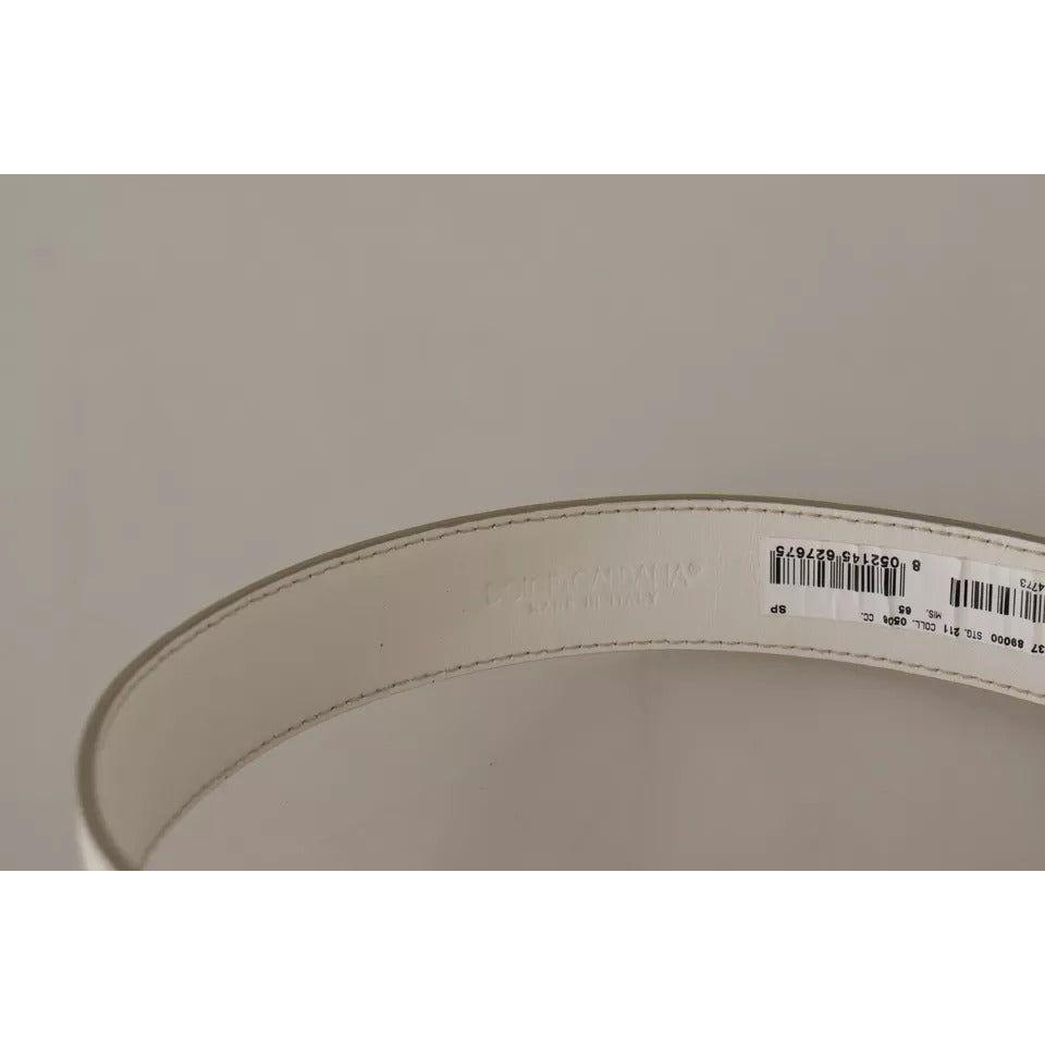 Dolce & Gabbana White Leather Gold Logo Engraved Metal Buckle Belt Dolce & Gabbana Rosy Brown