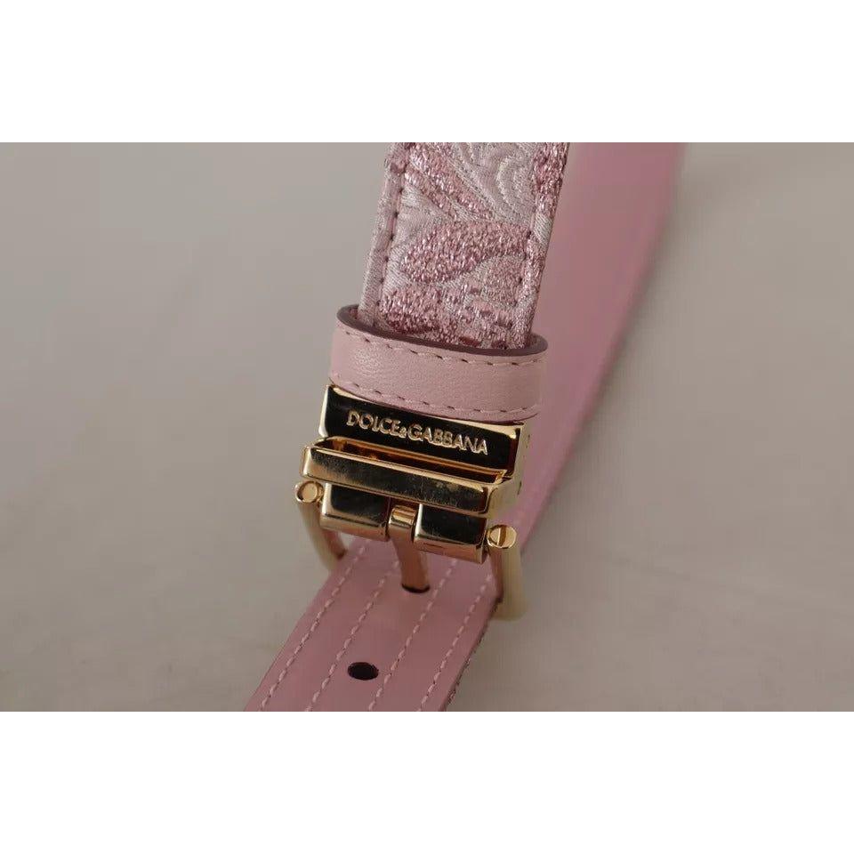 Dolce & Gabbana Pink Jaquard Embroidered Gold Tone Metal Buckle Belt Dolce & Gabbana Rosy Brown