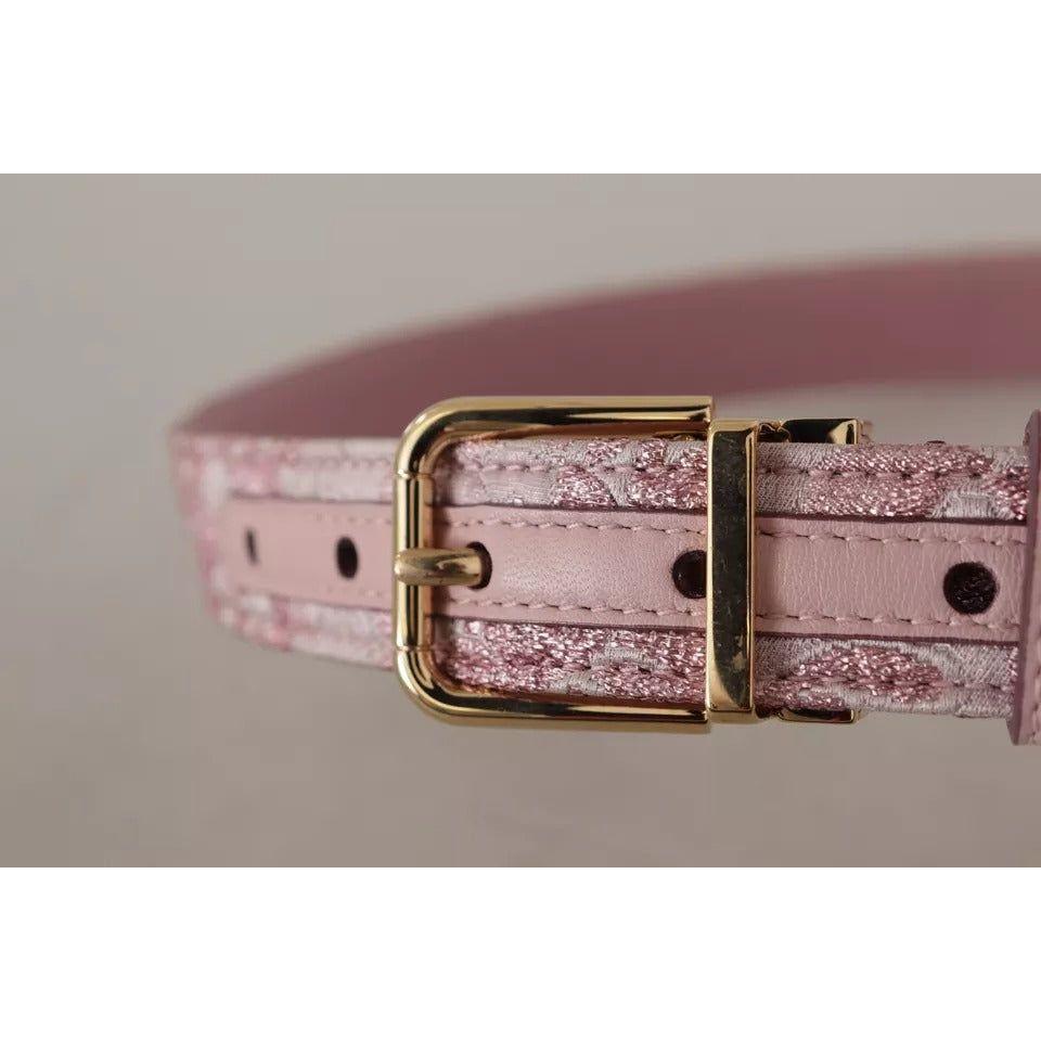 Dolce & Gabbana Pink Jaquard Embroidered Gold Tone Metal Buckle Belt Dolce & Gabbana Rosy Brown