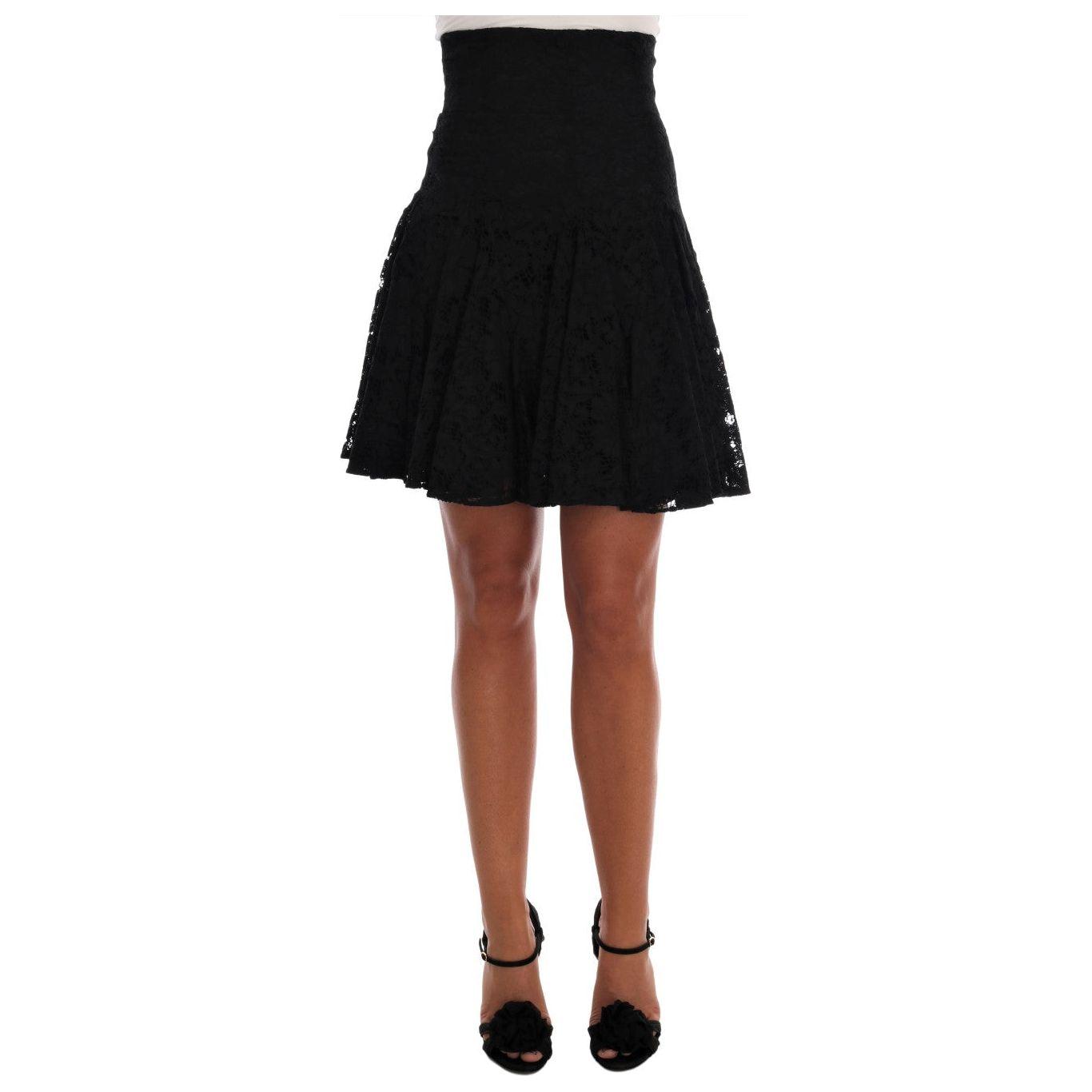 Dolce & Gabbana Elegant Floral Lace A-Line Mini Skirt Dolce & Gabbana Black