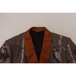 Dolce & Gabbana Bronze Monkey Print Silk Slim Jacket Blazer Dolce & Gabbana Gray