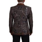 Dolce & Gabbana Bronze Monkey Print Silk Slim Jacket Blazer Dolce & Gabbana Black