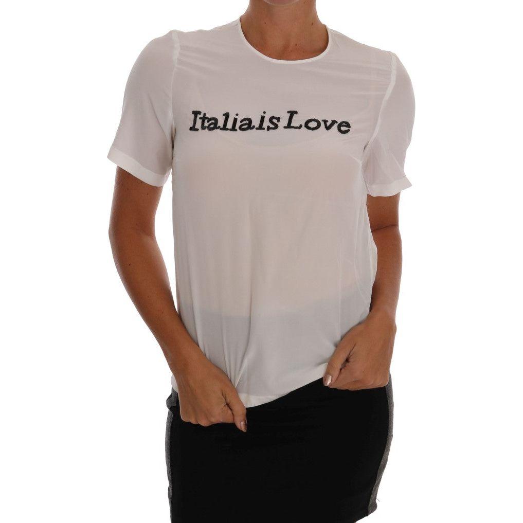 Dolce & Gabbana Silk Sequined 'Italia Is Love' White Blouse Dolce & Gabbana Dark Gray