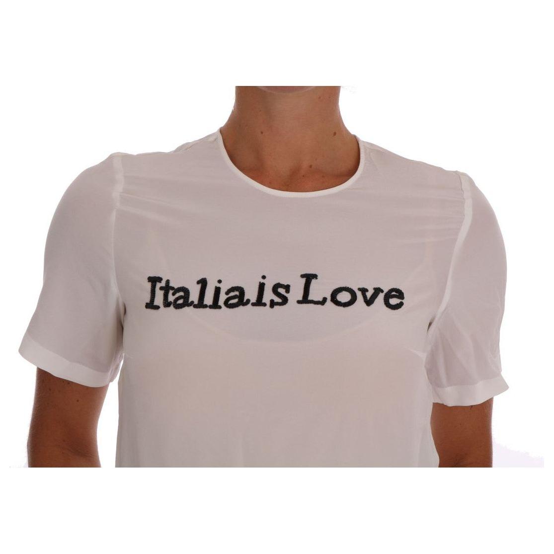 Dolce & Gabbana Silk Sequined 'Italia Is Love' White Blouse Dolce & Gabbana Dark Gray