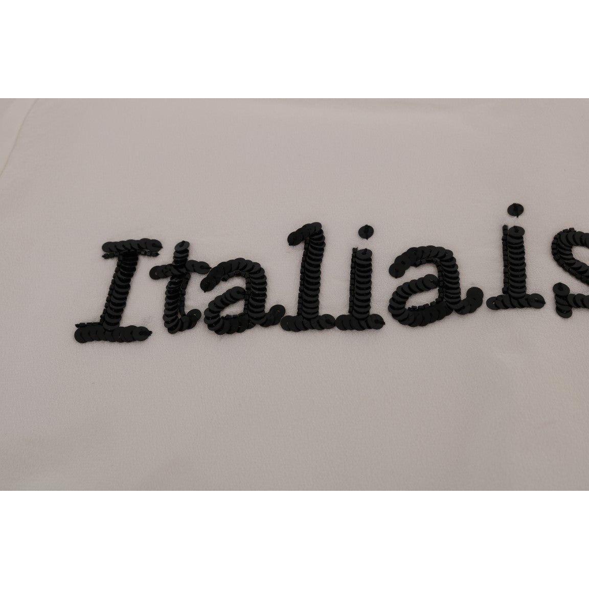 Dolce & Gabbana Silk Sequined 'Italia Is Love' White Blouse Dolce & Gabbana Dark Gray