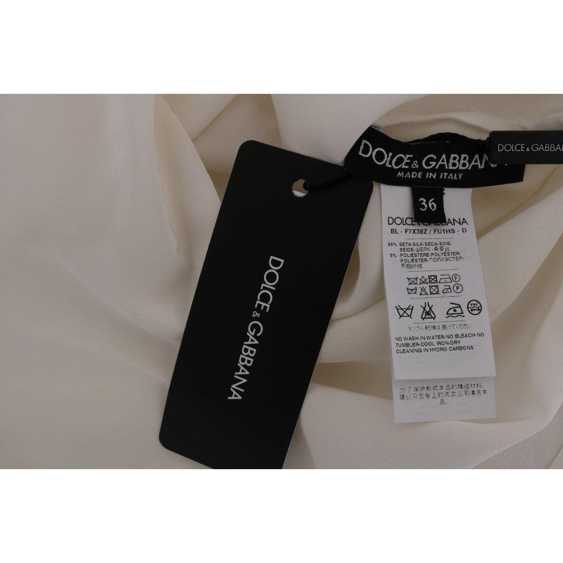Dolce & Gabbana Silk Sequined 'Italia Is Love' White Blouse Dolce & Gabbana Light Slate Gray