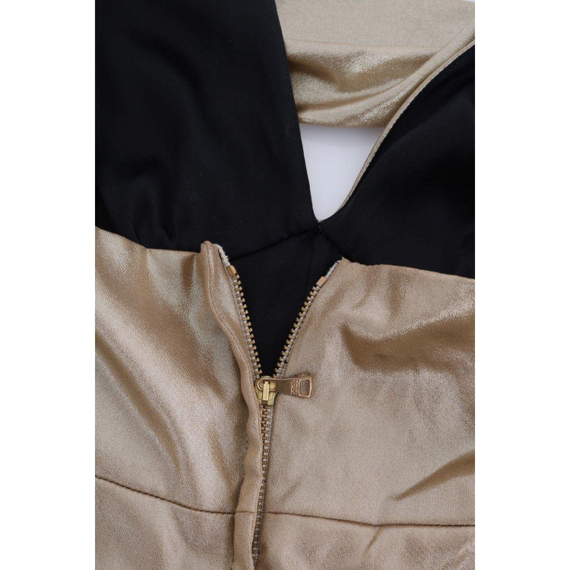 Dolce & Gabbana Gold and Black Silk Stretch Bodysuit Romper Dolce & Gabbana Dim Gray