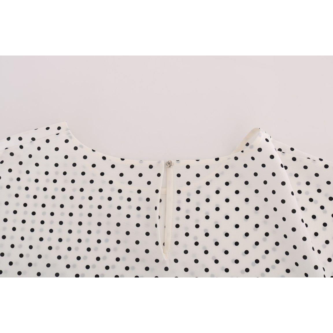 Dolce & Gabbana White Polka Dotted Silk T-shirt Top