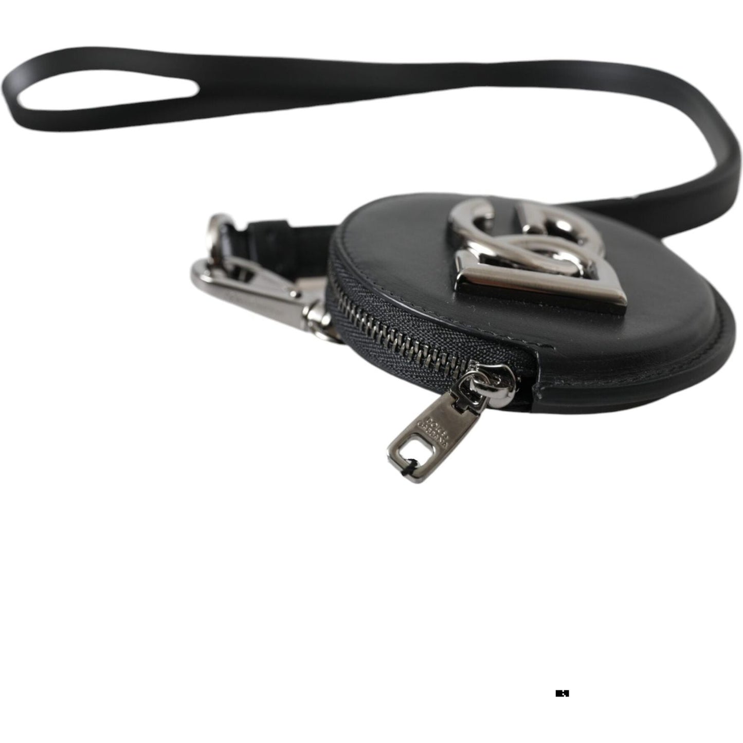 Dolce & Gabbana Black Round Leather DG Logo Coin Purse Lanyard Wallet Dolce & Gabbana Dark Slate Gray