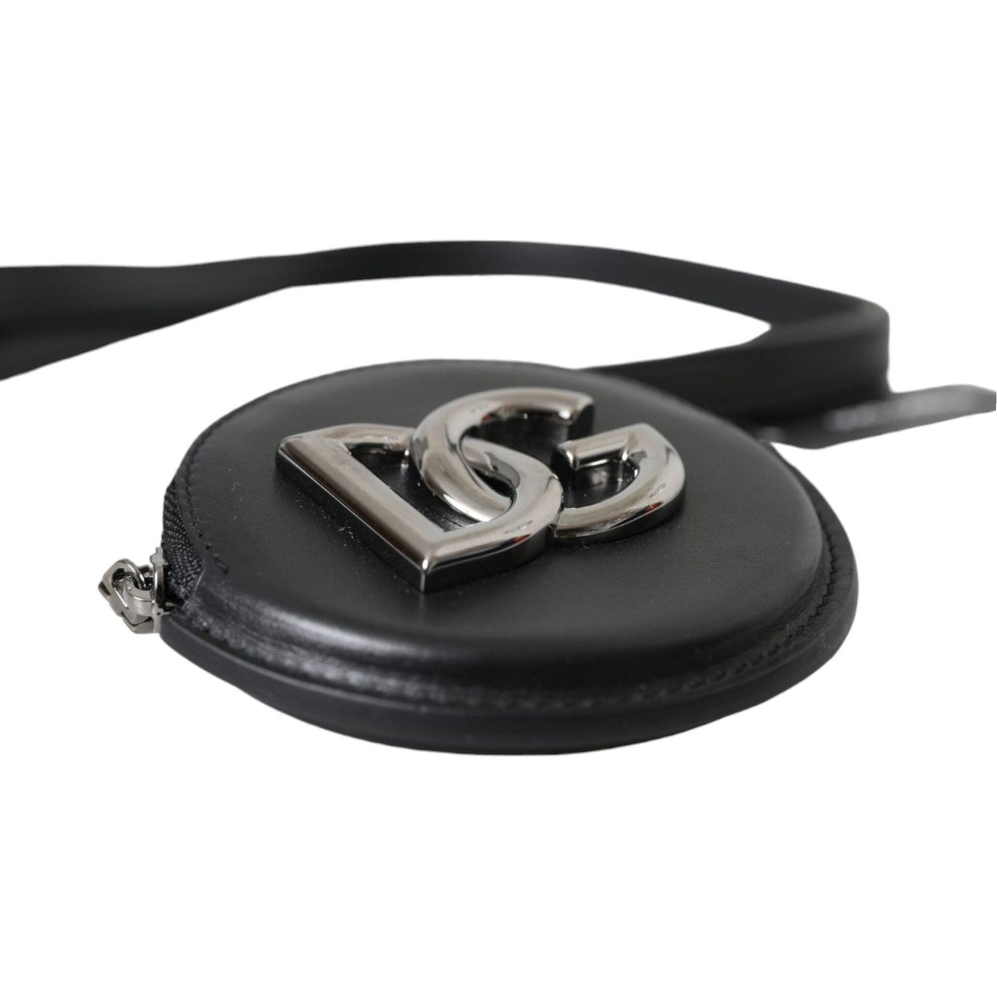 Dolce & Gabbana Black Round Leather DG Logo Coin Purse Lanyard Wallet Dolce & Gabbana Dark Slate Gray