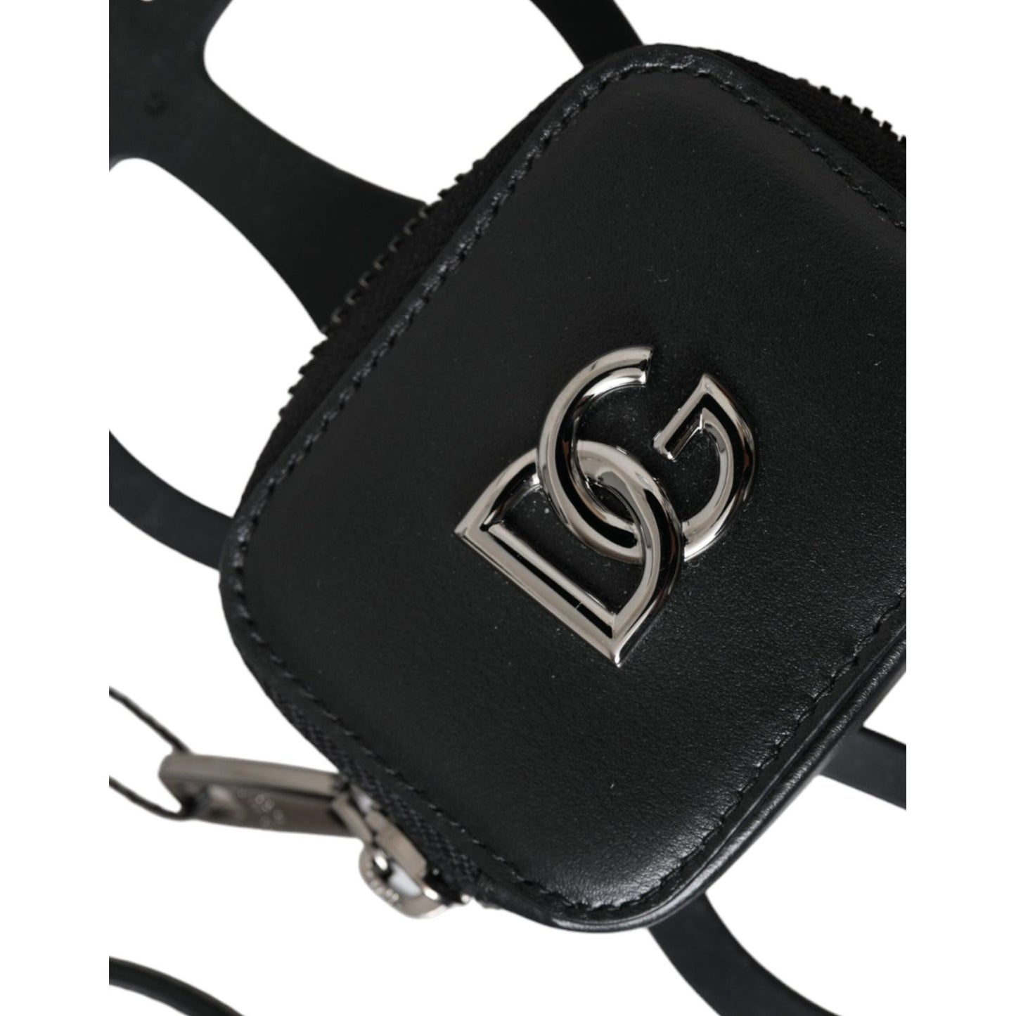 Dolce & Gabbana Black Calfskin Leather DG Logo Coin Purse Lanyard Wallet Dolce & Gabbana Black