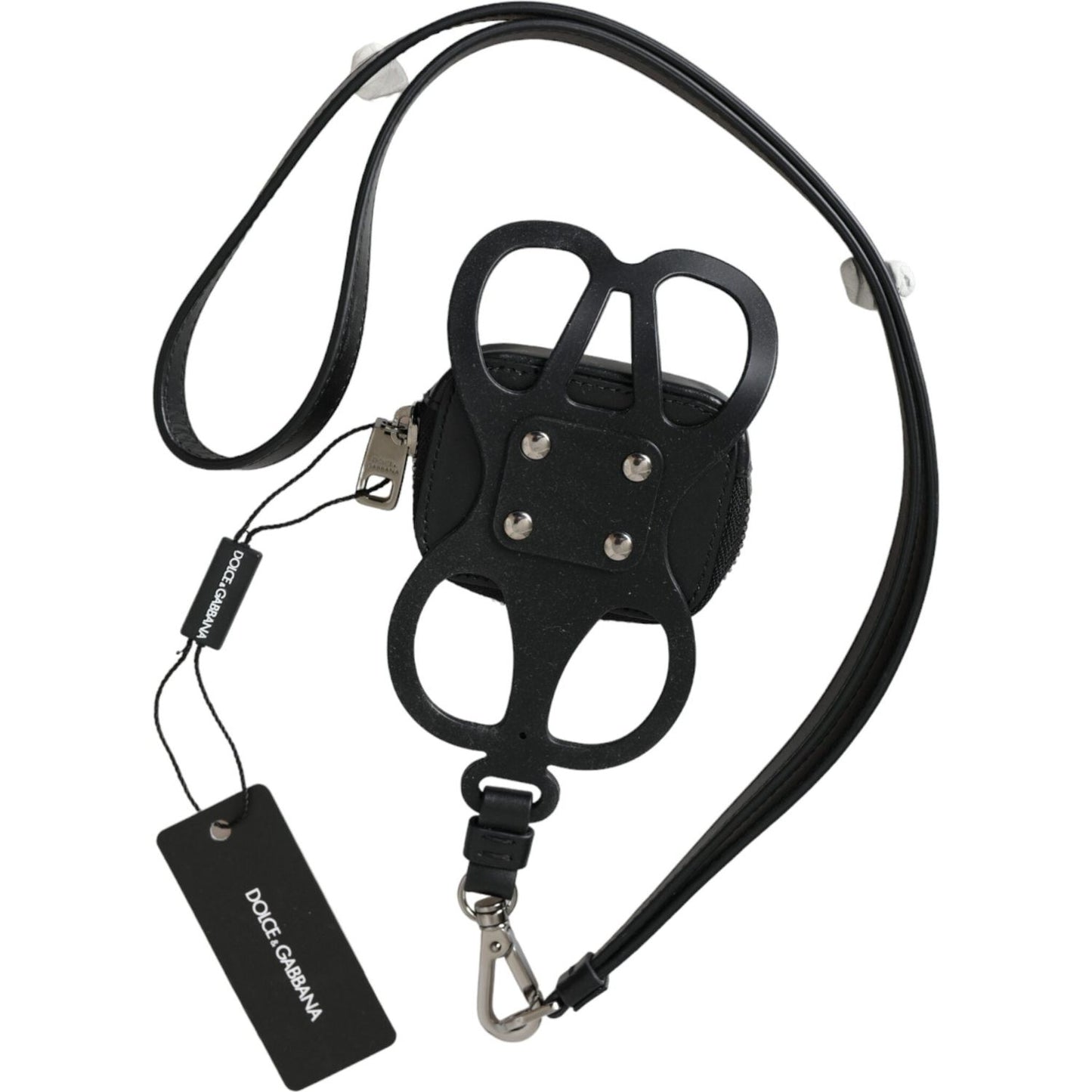 Dolce & Gabbana Black Calfskin Leather DG Logo Coin Purse Lanyard Wallet Dolce & Gabbana Dark Slate Gray