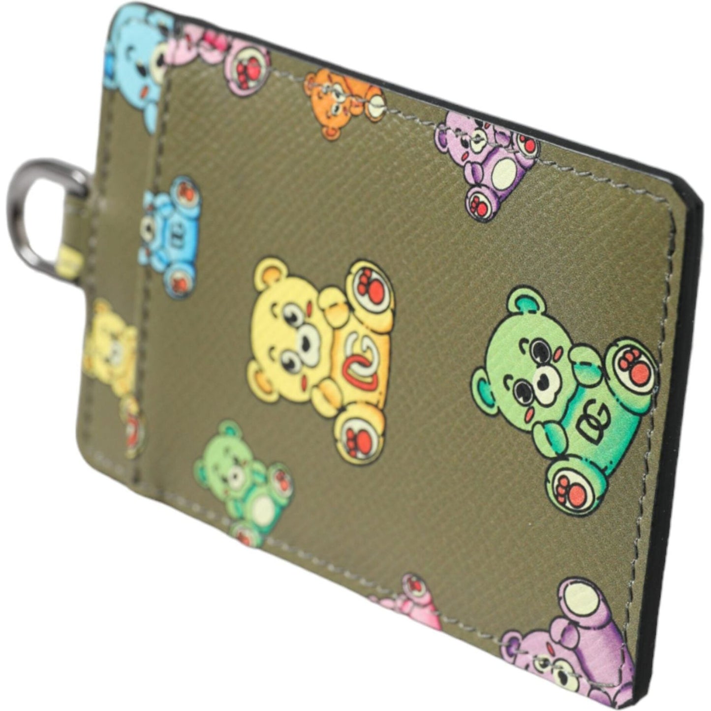 Dolce & Gabbana Army Green Teddy Bear Leather Women Card Holder Wallet Dolce & Gabbana Dim Gray
