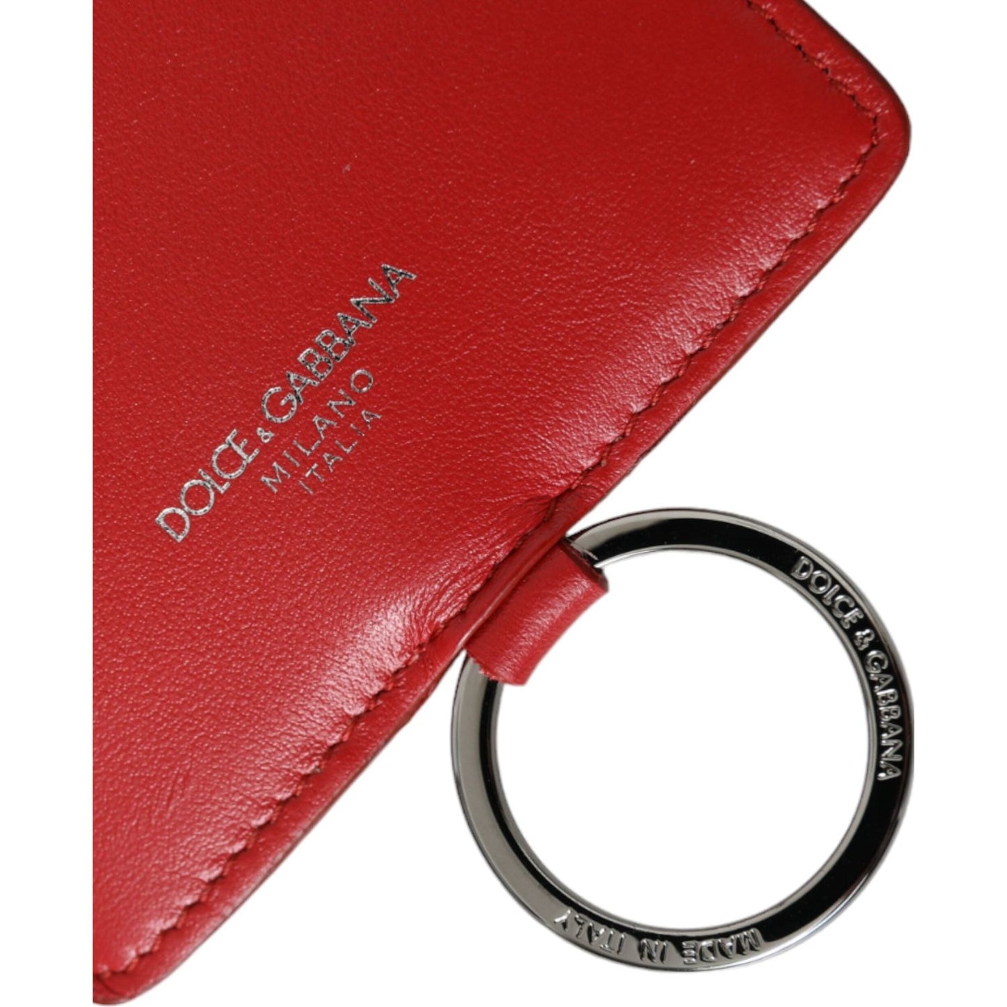 Dolce & Gabbana Red Calfskin Leather Lanyard Logo Card Holder Wallet Dolce & Gabbana Brown