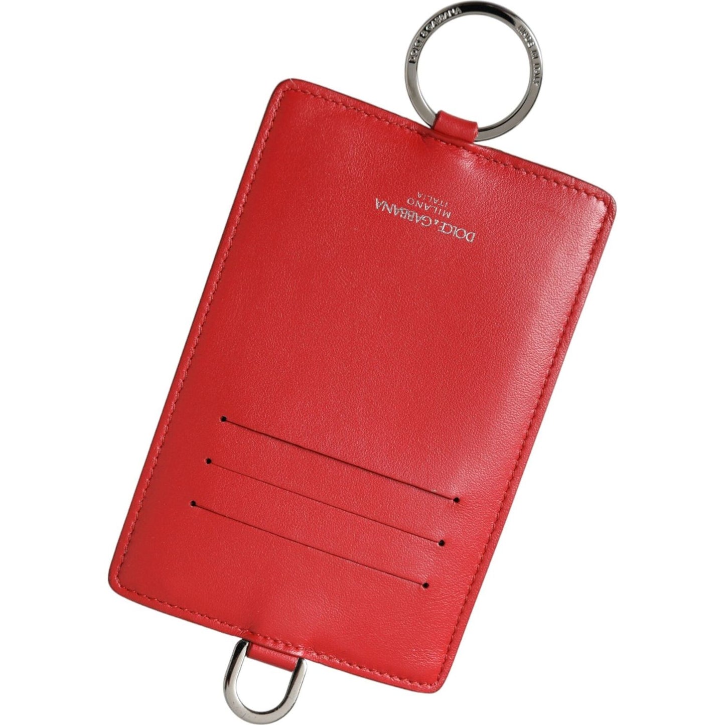Dolce & Gabbana Red Calfskin Leather Lanyard Logo Card Holder Wallet Dolce & Gabbana Firebrick
