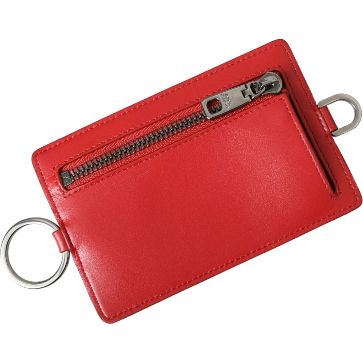 Dolce & Gabbana Red Calfskin Leather Lanyard Logo Card Holder Wallet Dolce & Gabbana Firebrick