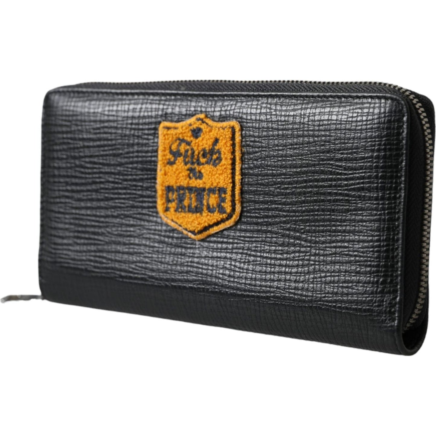 Dolce & Gabbana Black Leather Logo Patch Zip Around Continental Wallet Dolce & Gabbana Dark Slate Gray