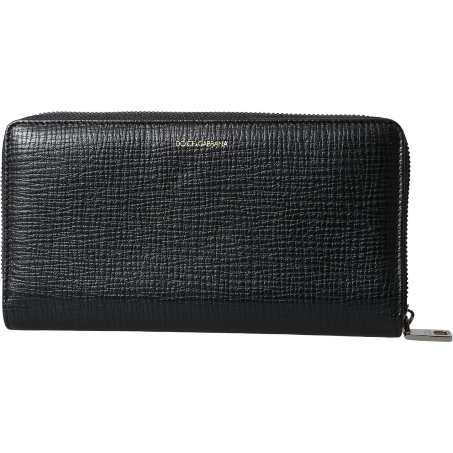 Dolce & Gabbana Black Leather Logo Patch Zip Around Continental Wallet Dolce & Gabbana Dark Slate Gray