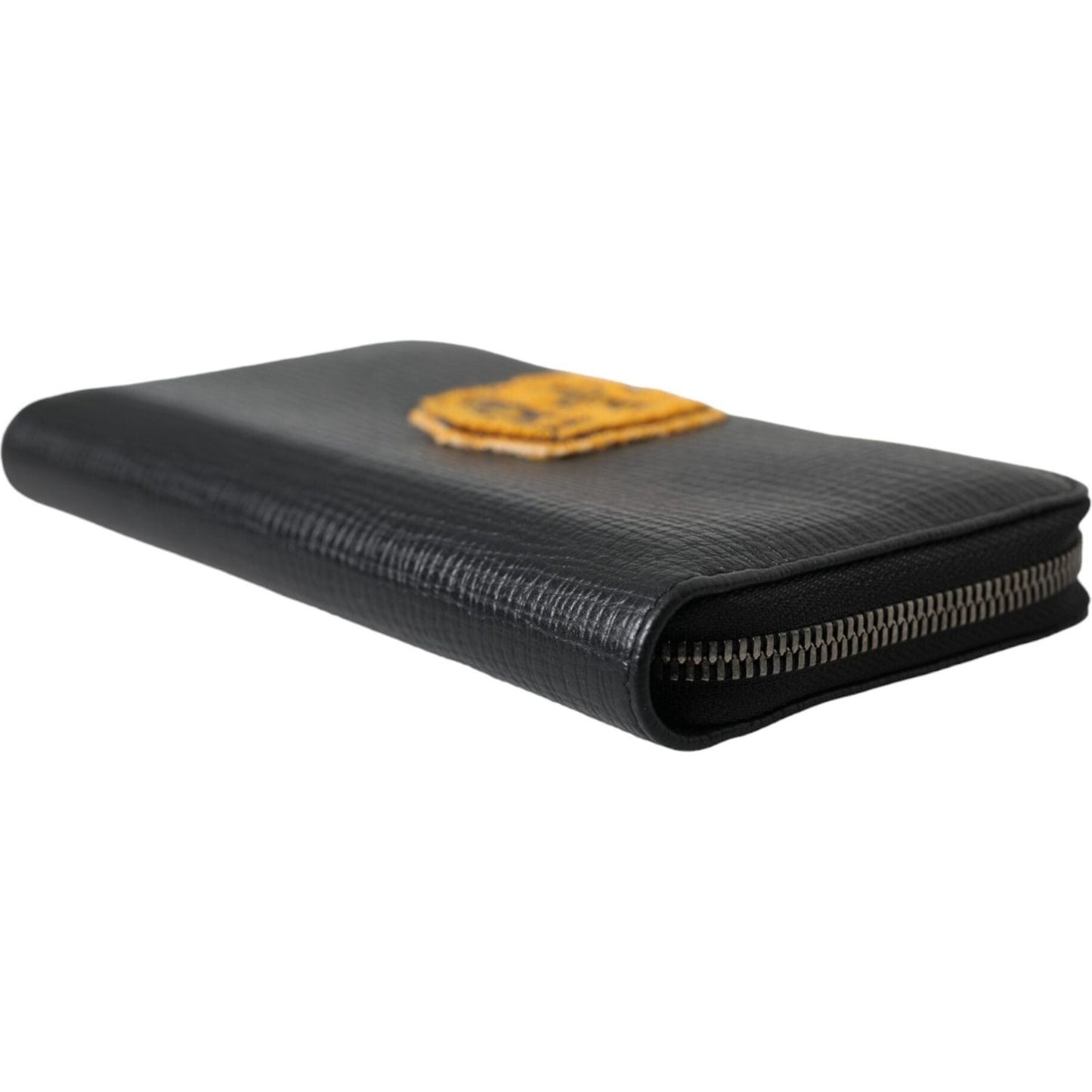 Dolce & Gabbana Black Leather Logo Patch Zip Around Continental Wallet Dolce & Gabbana Dark Slate Gray