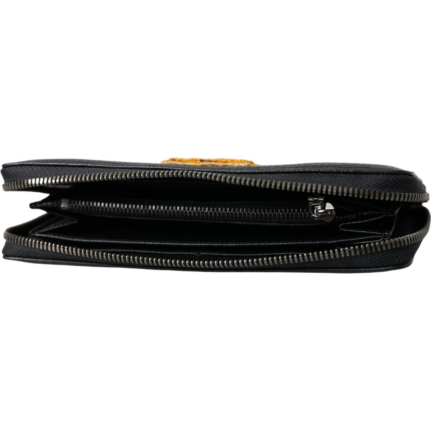 Dolce & Gabbana Black Leather Logo Patch Zip Around Continental Wallet Dolce & Gabbana Black