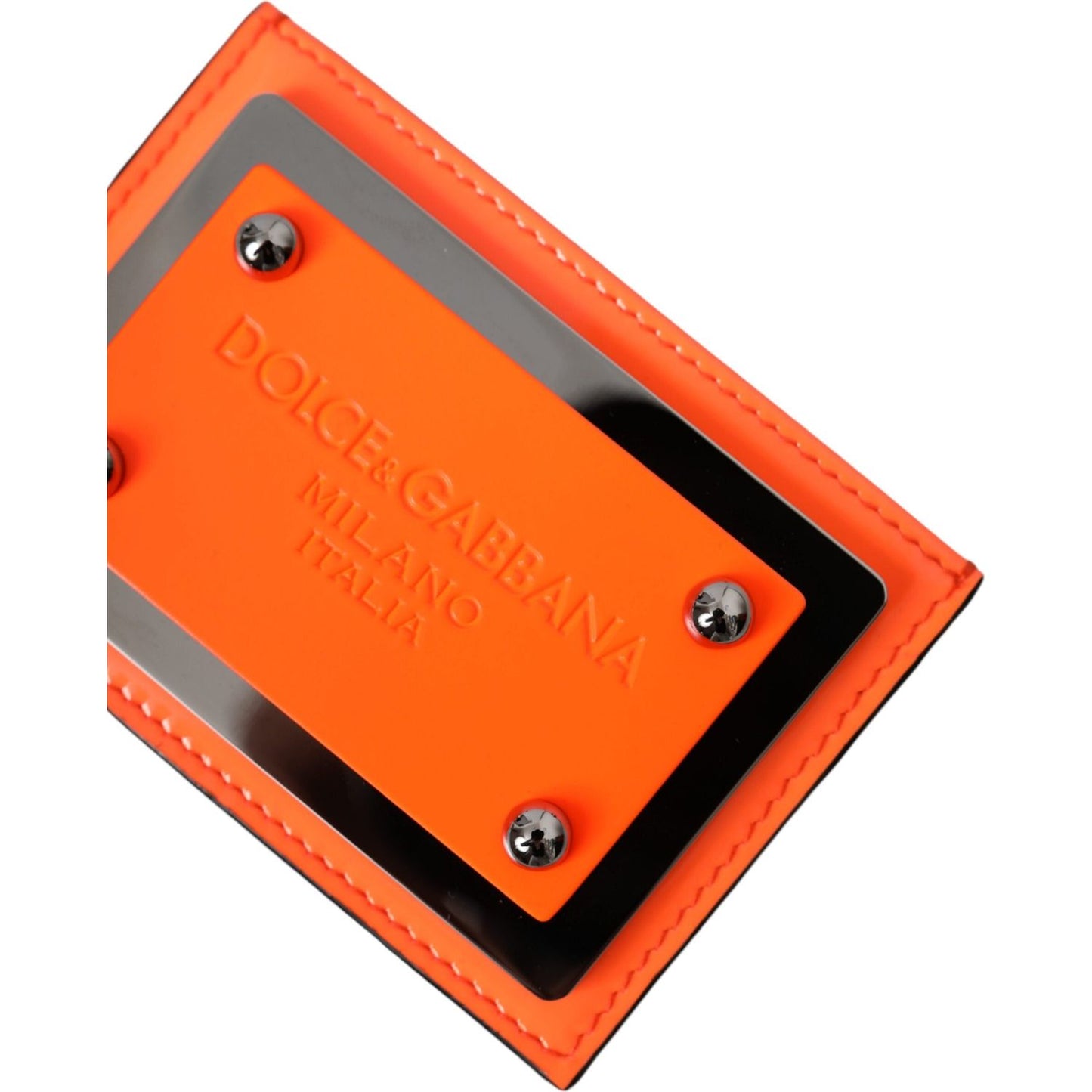 Dolce & Gabbana Orange Black Leather Logo Plaque Card Holder Wallet Dolce & Gabbana Chocolate