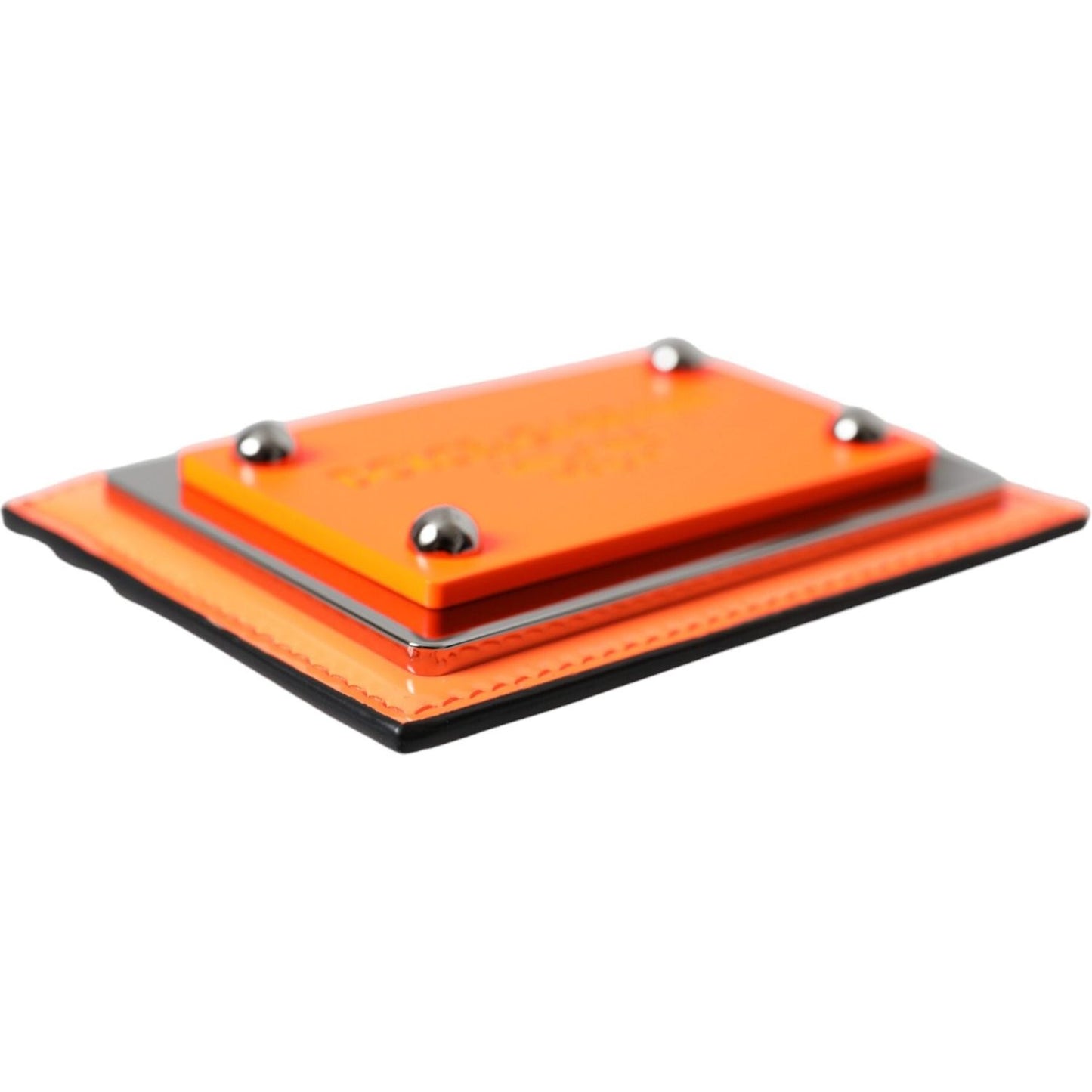 Dolce & Gabbana Orange Black Leather Logo Plaque Card Holder Wallet Dolce & Gabbana Coral