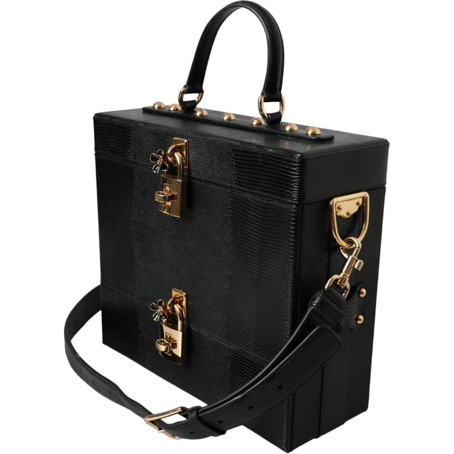 Dolce & Gabbana Black Lizard Embossed Calfskin Leather Double Box Bag Dolce & Gabbana Black