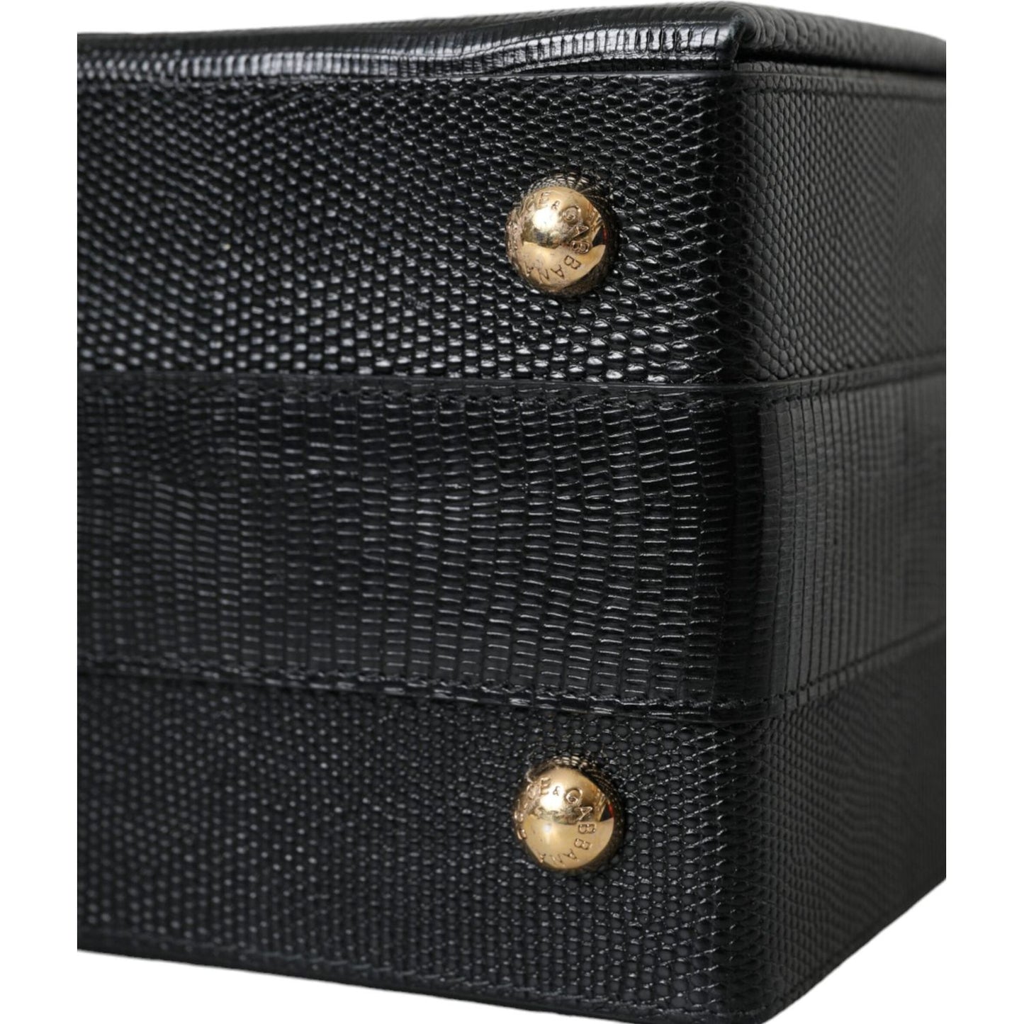 Dolce & Gabbana Black Lizard Embossed Calfskin Leather Double Box Bag Dolce & Gabbana Dark Slate Gray