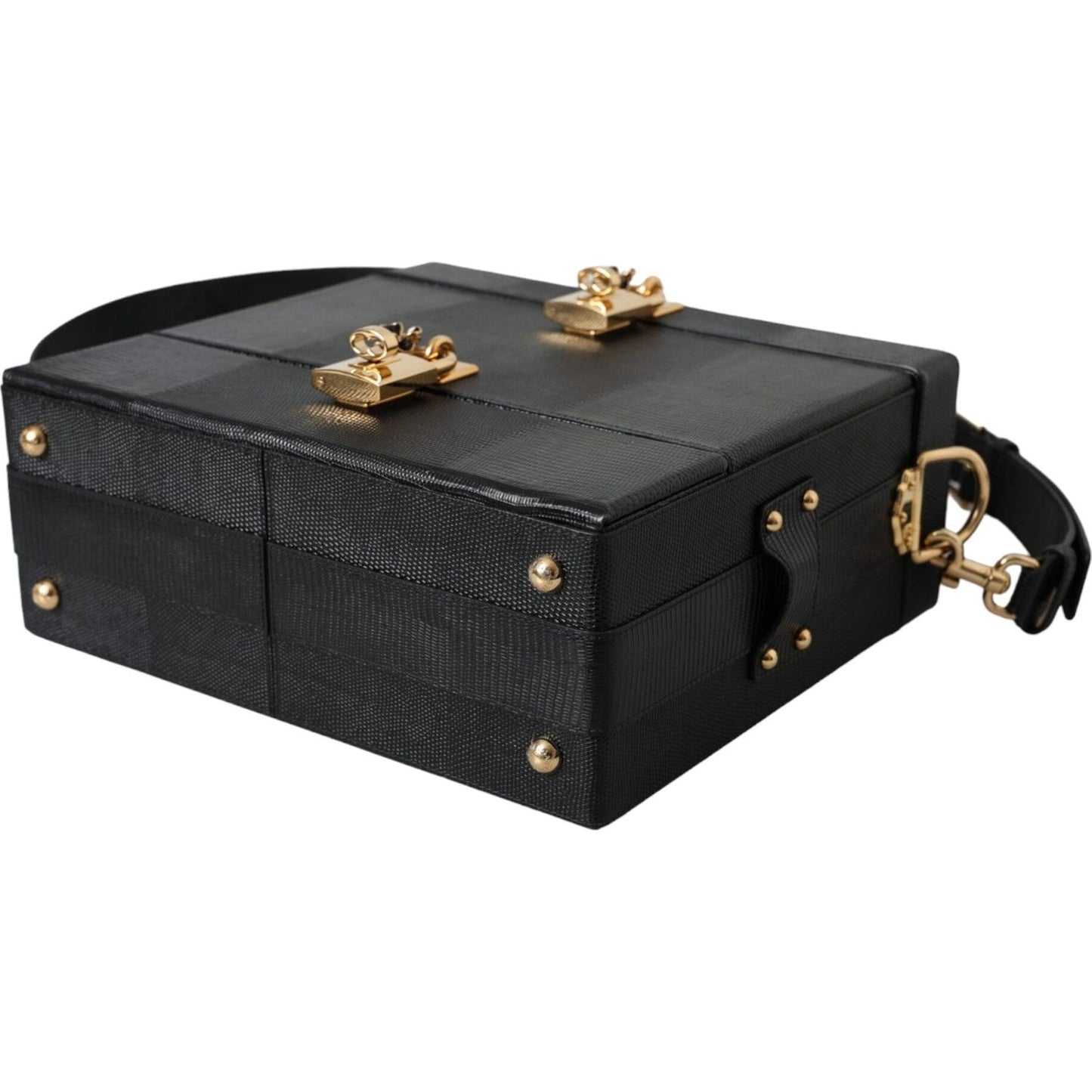 Dolce & Gabbana Black Lizard Embossed Calfskin Leather Double Box Bag Dolce & Gabbana Dark Slate Gray