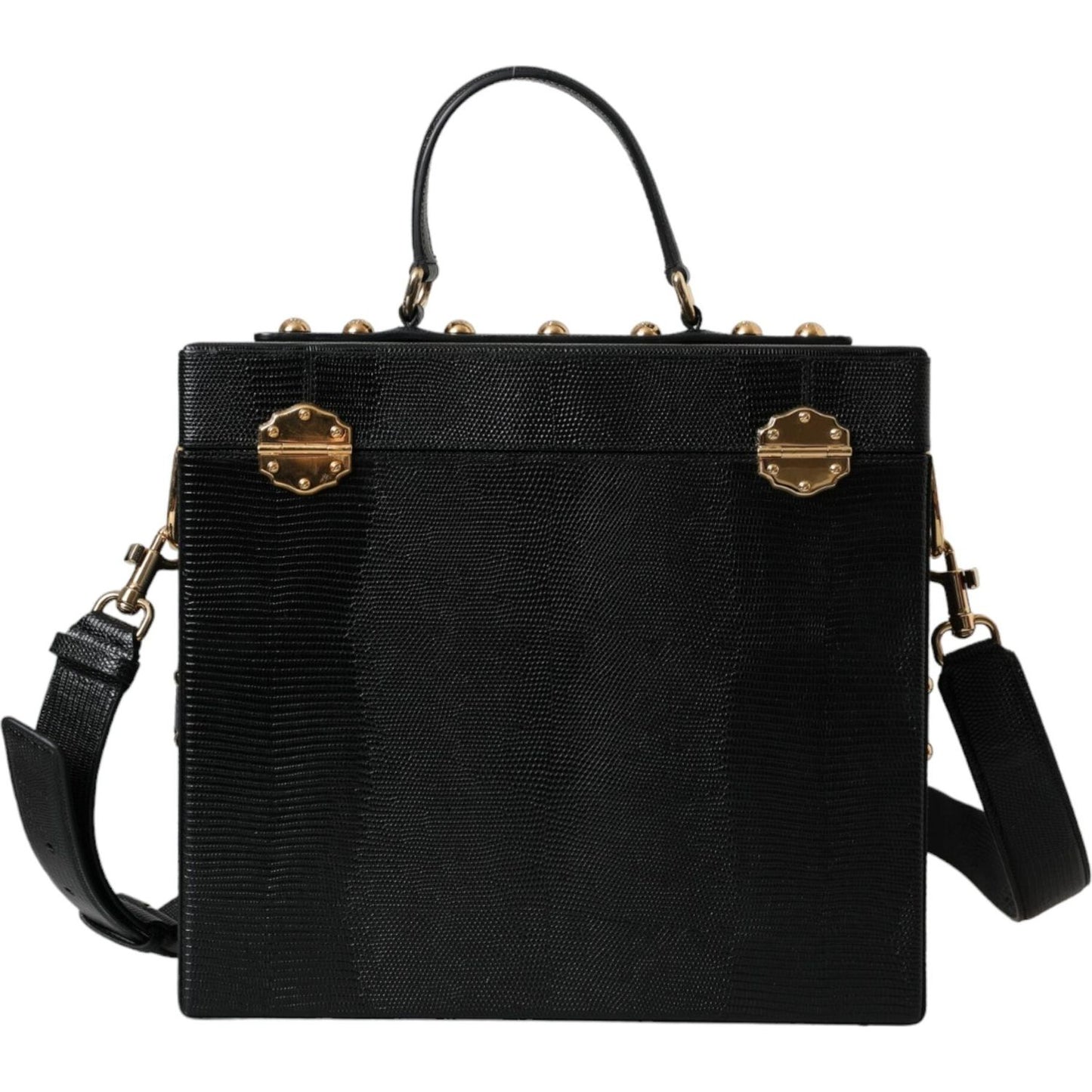 Dolce & Gabbana Black Lizard Embossed Calfskin Leather Double Box Bag Dolce & Gabbana Black