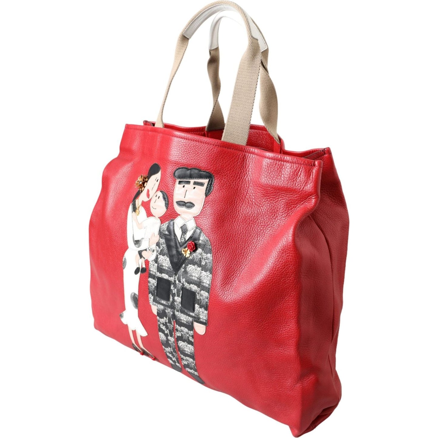 Dolce & Gabbana Red Leather #DGFamily Patch Shopping Tote Bag Dolce & Gabbana Maroon