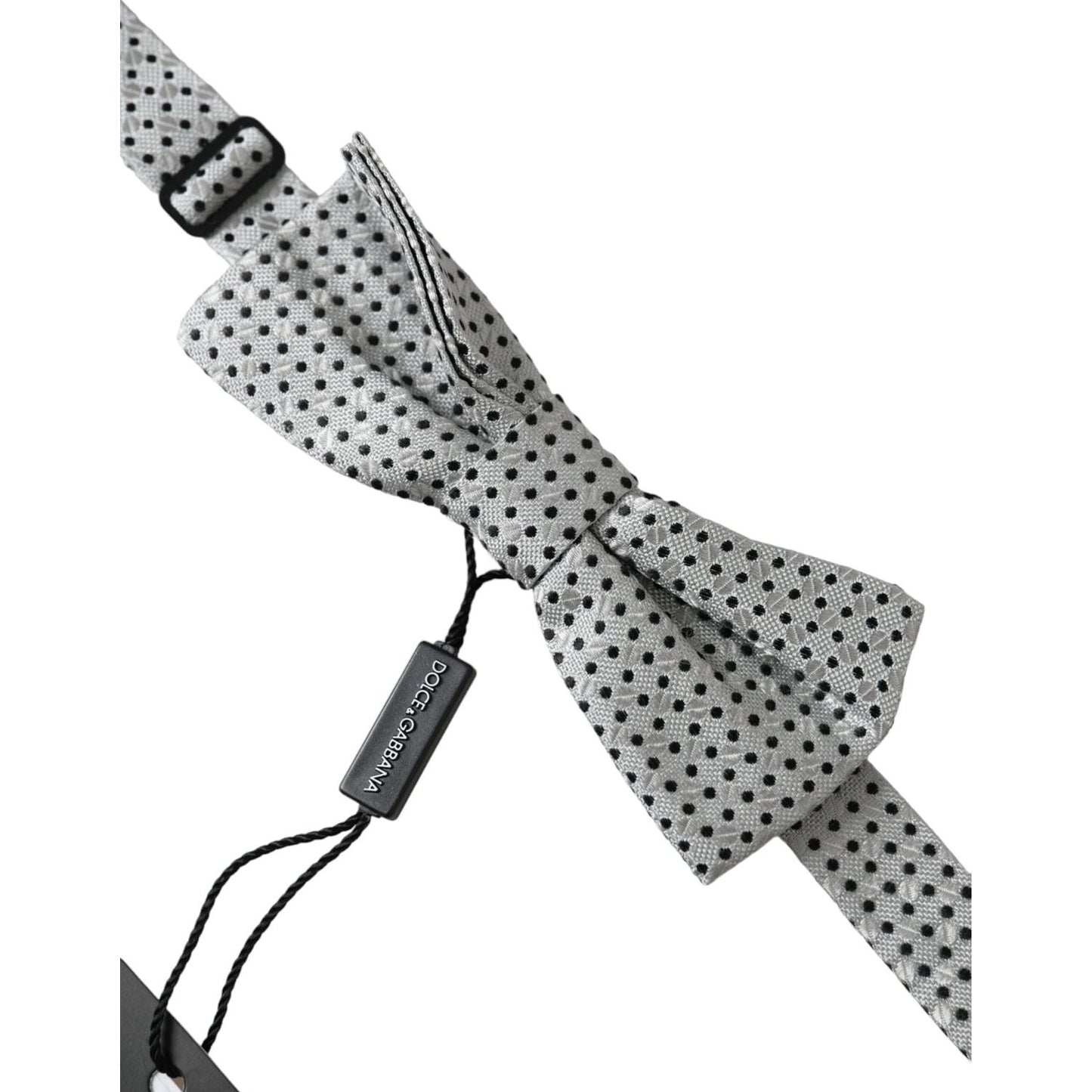 Dolce & Gabbana Gray Silk Polka Dot Adjustable Neck Men Papillon Bow Tie Dolce & Gabbana Light Slate Gray