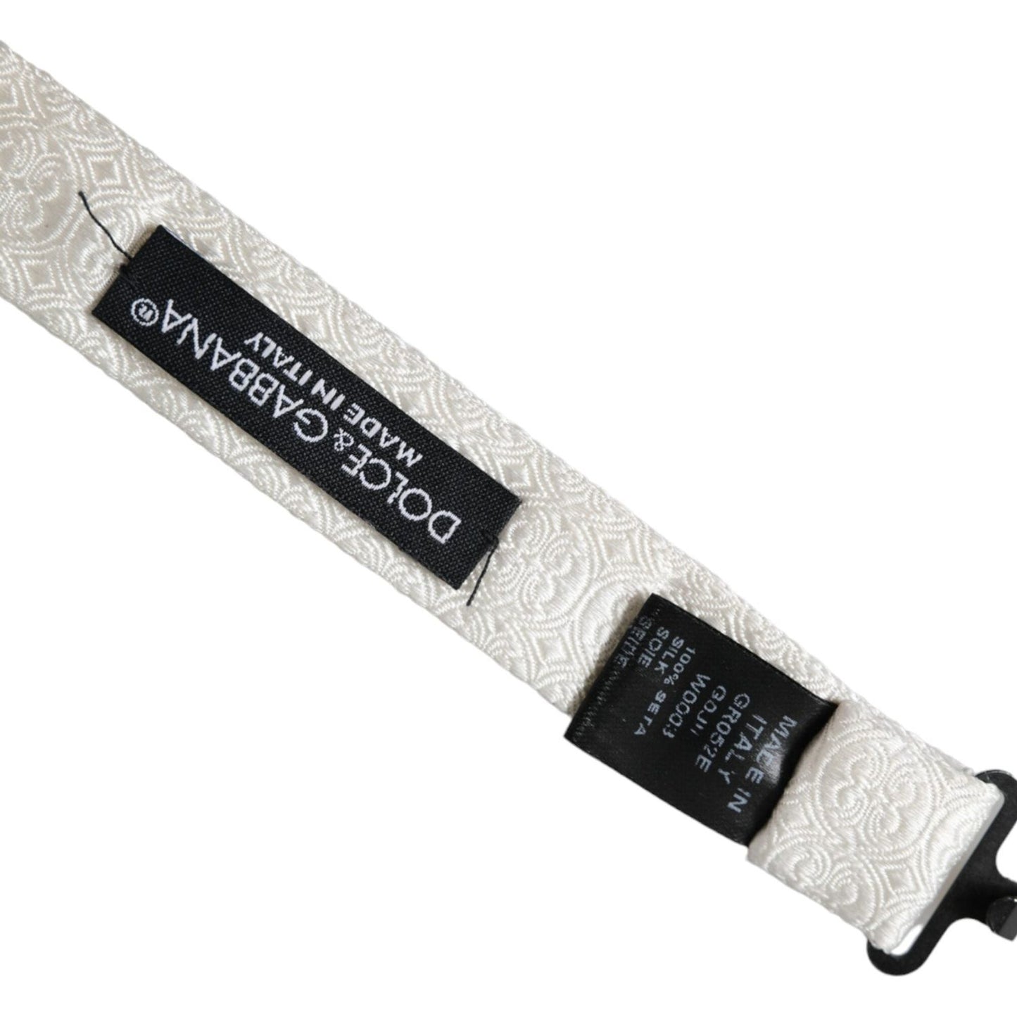 Dolce & Gabbana White Silk Patterned Adjustable Neck Men Papillon Bow Tie Dolce & Gabbana Black