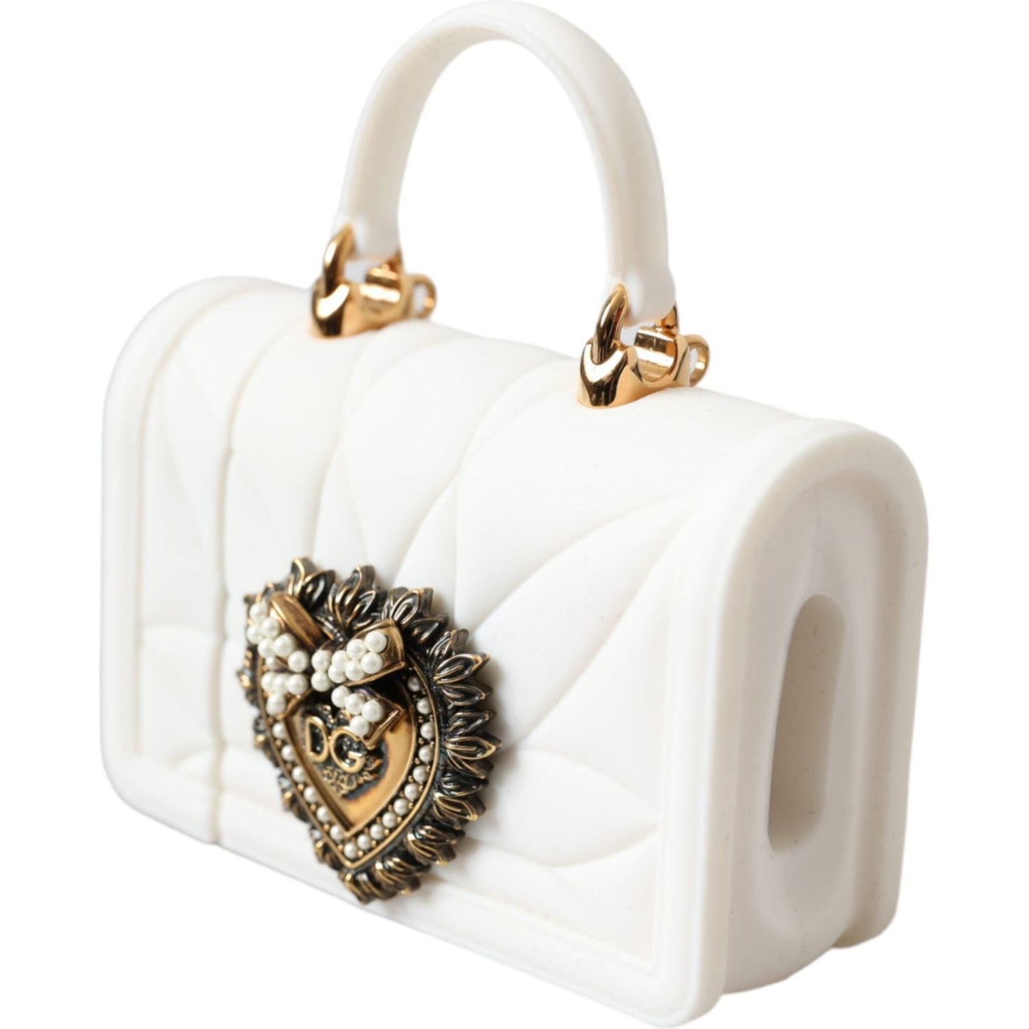 Dolce & Gabbana White Silicone Devotion Heart Cover Hand Bag Airpod Case Dolce & Gabbana Antique White