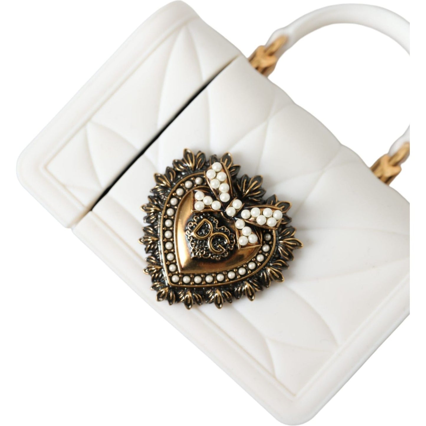 Dolce & Gabbana White Silicone Devotion Heart Cover Hand Bag Airpod Case Dolce & Gabbana Antique White