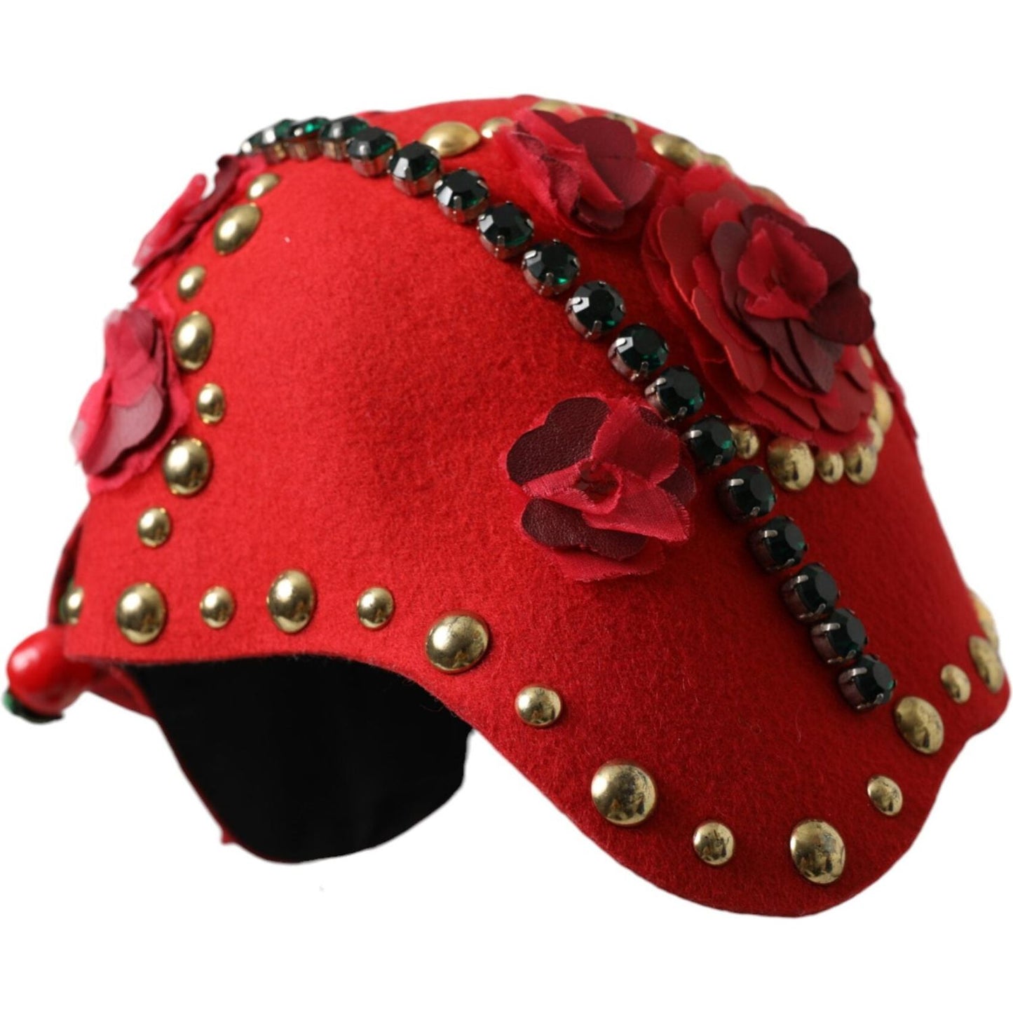 Dolce & Gabbana Red Crystal Gold Roses Brooch Embellished Hat Dolce & Gabbana Dark Red