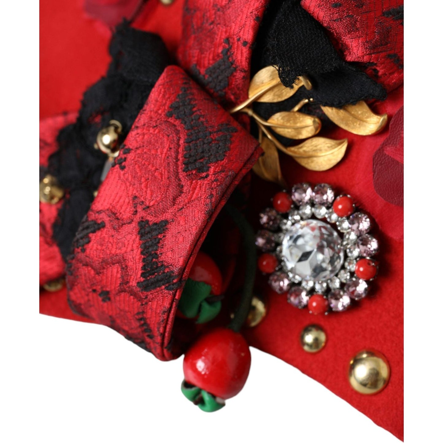 Dolce & Gabbana Red Crystal Gold Roses Brooch Embellished Hat Dolce & Gabbana Firebrick