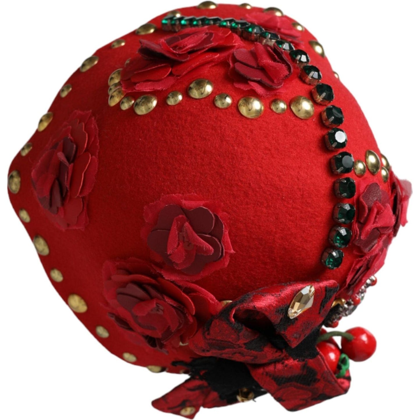 Dolce & Gabbana Red Crystal Gold Roses Brooch Embellished Hat Dolce & Gabbana Dark Red