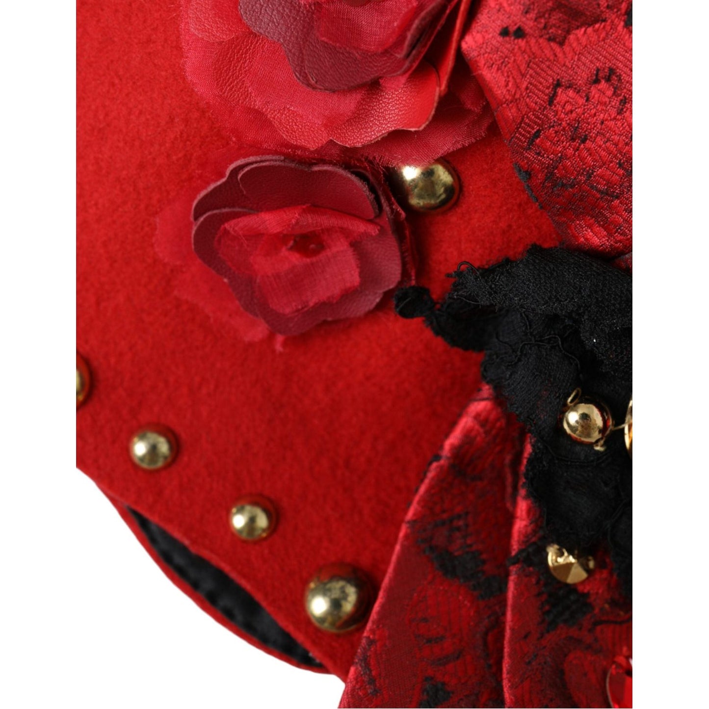 Dolce & Gabbana Red Crystal Gold Roses Brooch Embellished Hat Dolce & Gabbana Brown