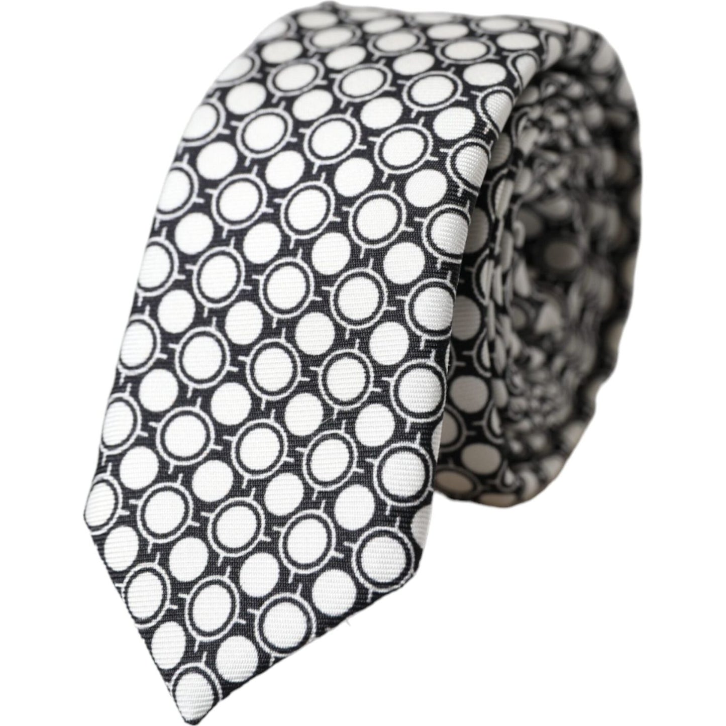 Dolce & Gabbana White Circles 100% Silk Adjustable Tie Dolce & Gabbana Dark Slate Gray