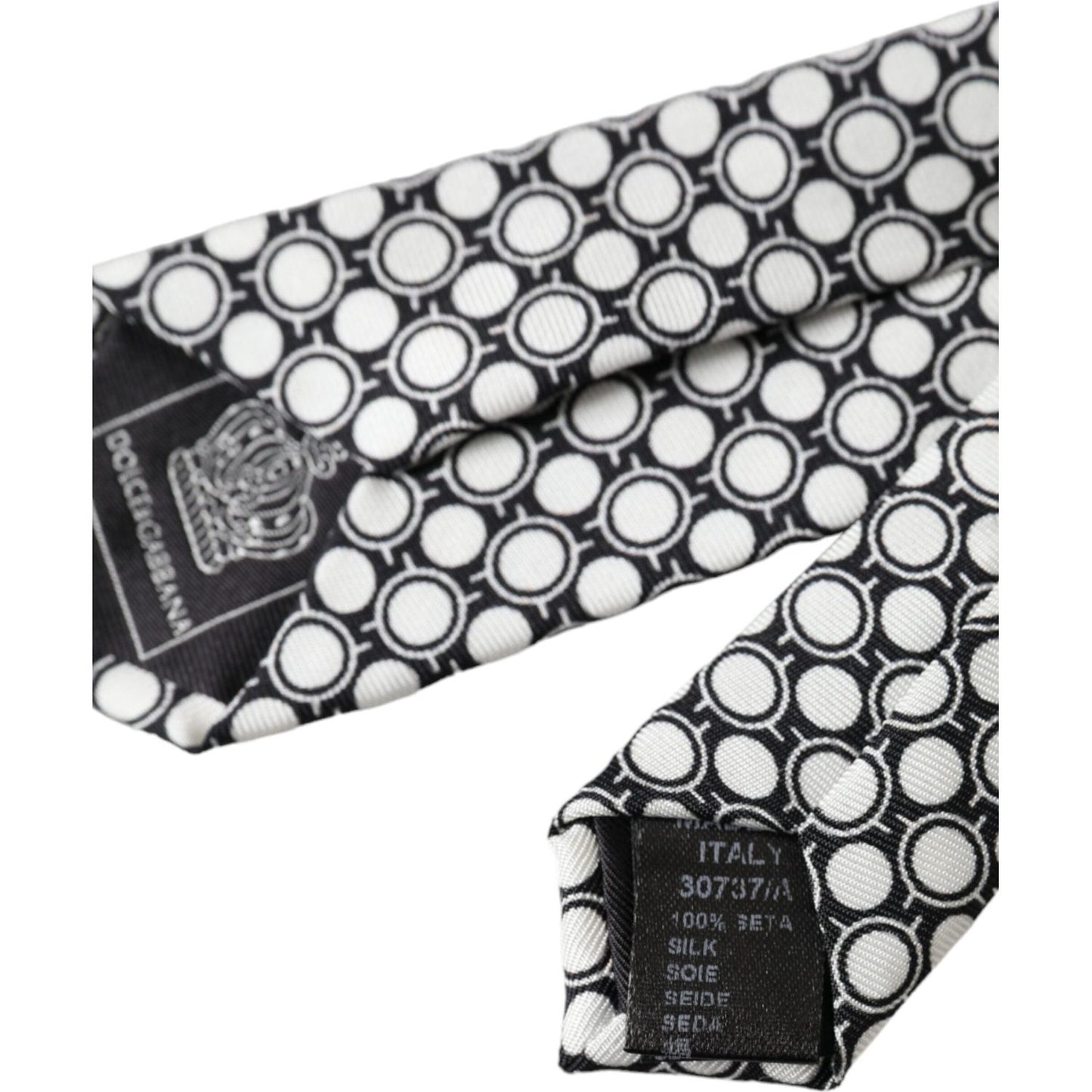 Dolce & Gabbana White Circles 100% Silk Adjustable Tie Dolce & Gabbana Light Gray