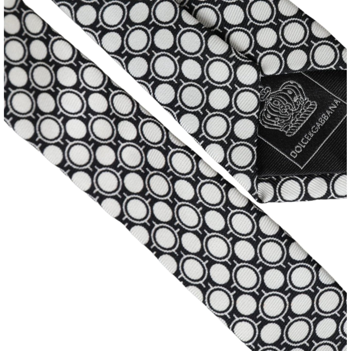 Dolce & Gabbana White Circles 100% Silk Adjustable Tie Dolce & Gabbana Light Gray