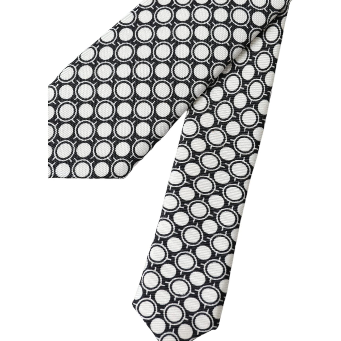 Dolce & Gabbana White Circles 100% Silk Adjustable Tie Dolce & Gabbana Dark Slate Gray