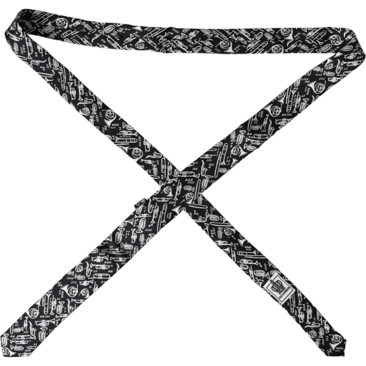 Dolce & Gabbana Black Trumpet Print Silk Adjustable Tie Dolce & Gabbana Gray