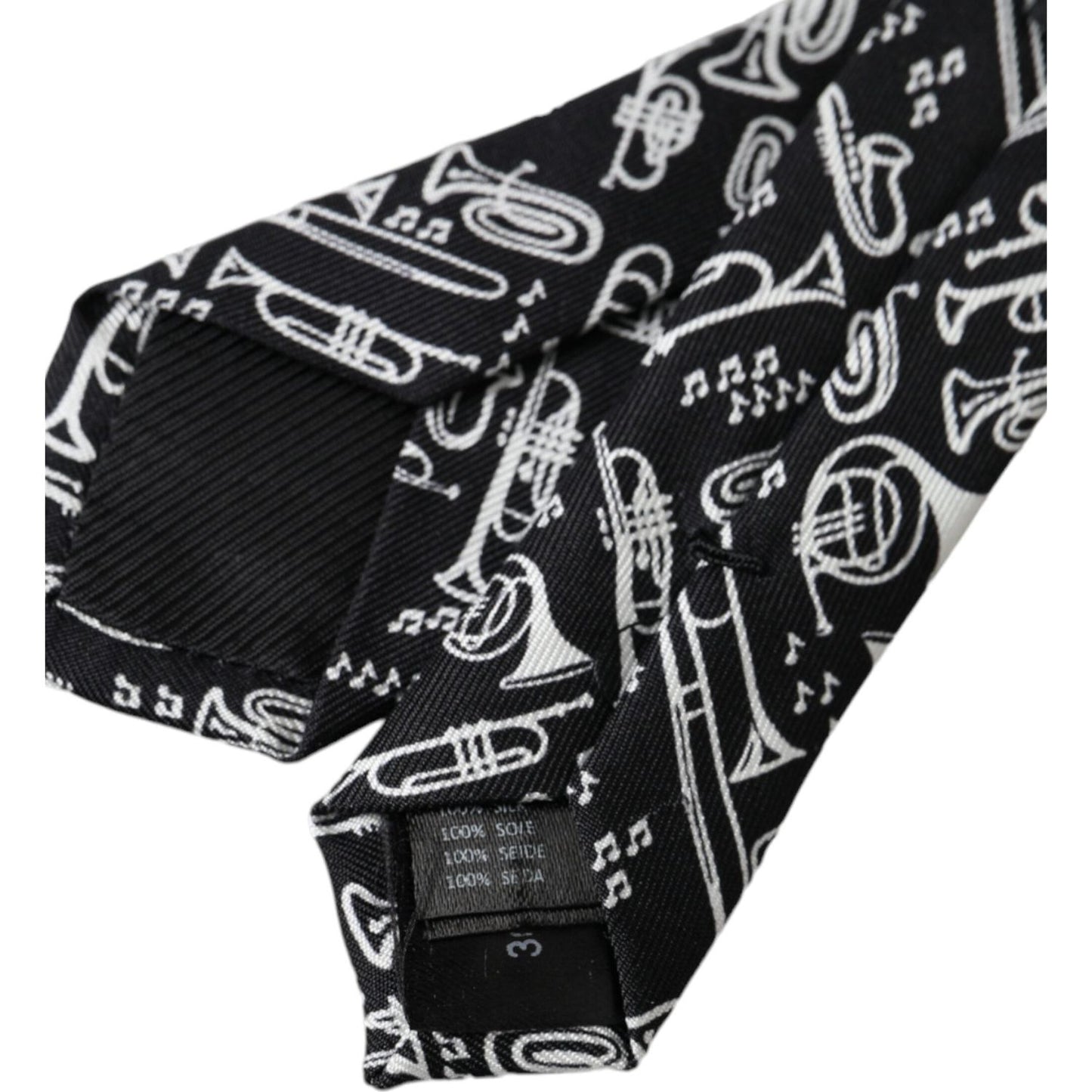 Dolce & Gabbana Black Trumpet Print Silk Adjustable Tie Dolce & Gabbana Gray